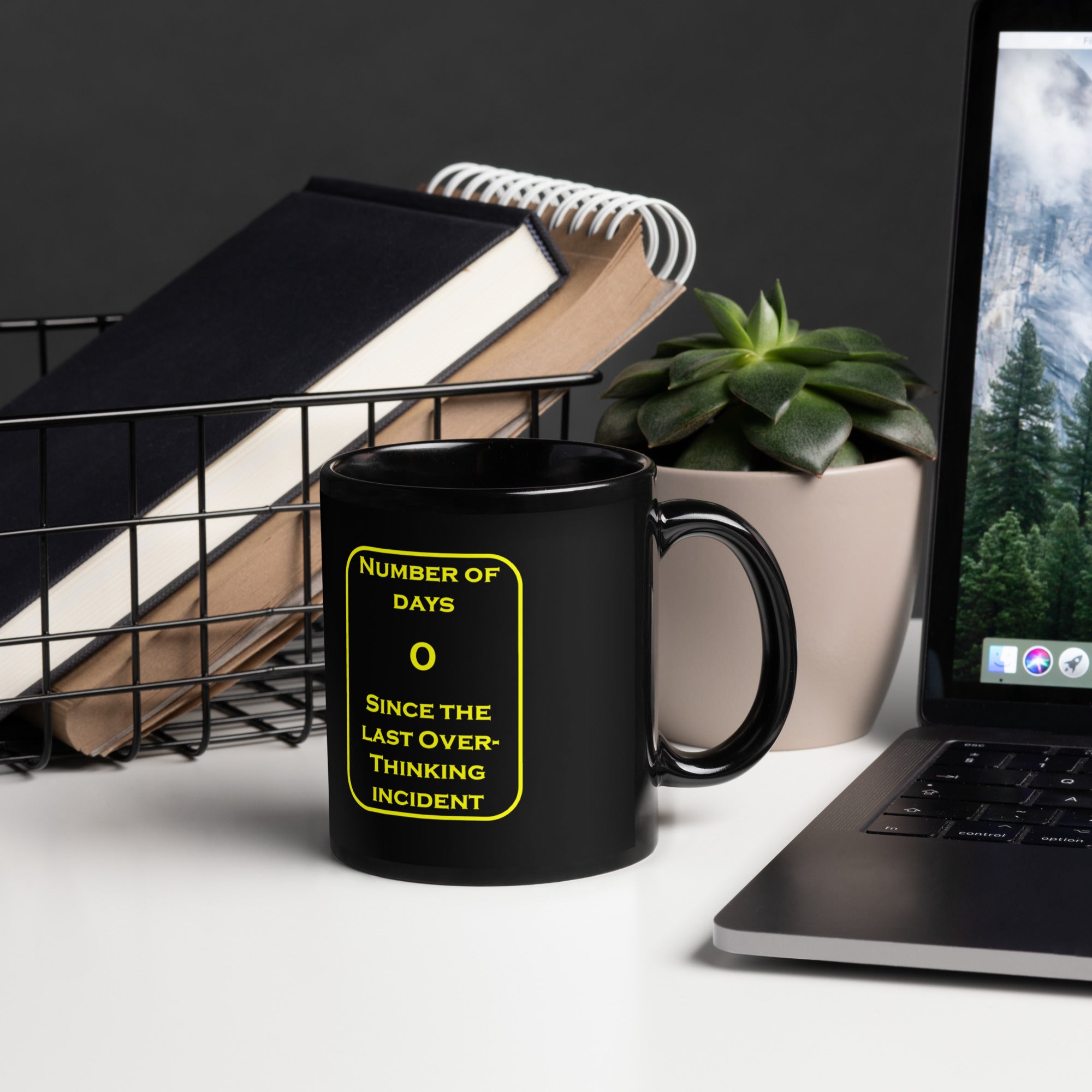 0 Overthinking Black Glossy Mug
