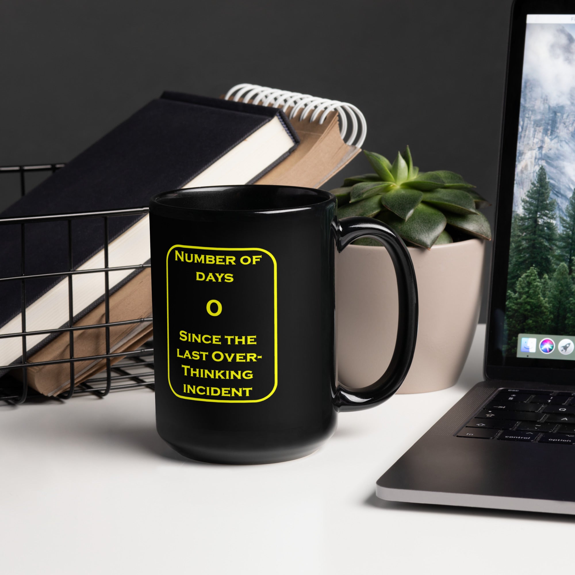 0 Overthinking Black Glossy Mug