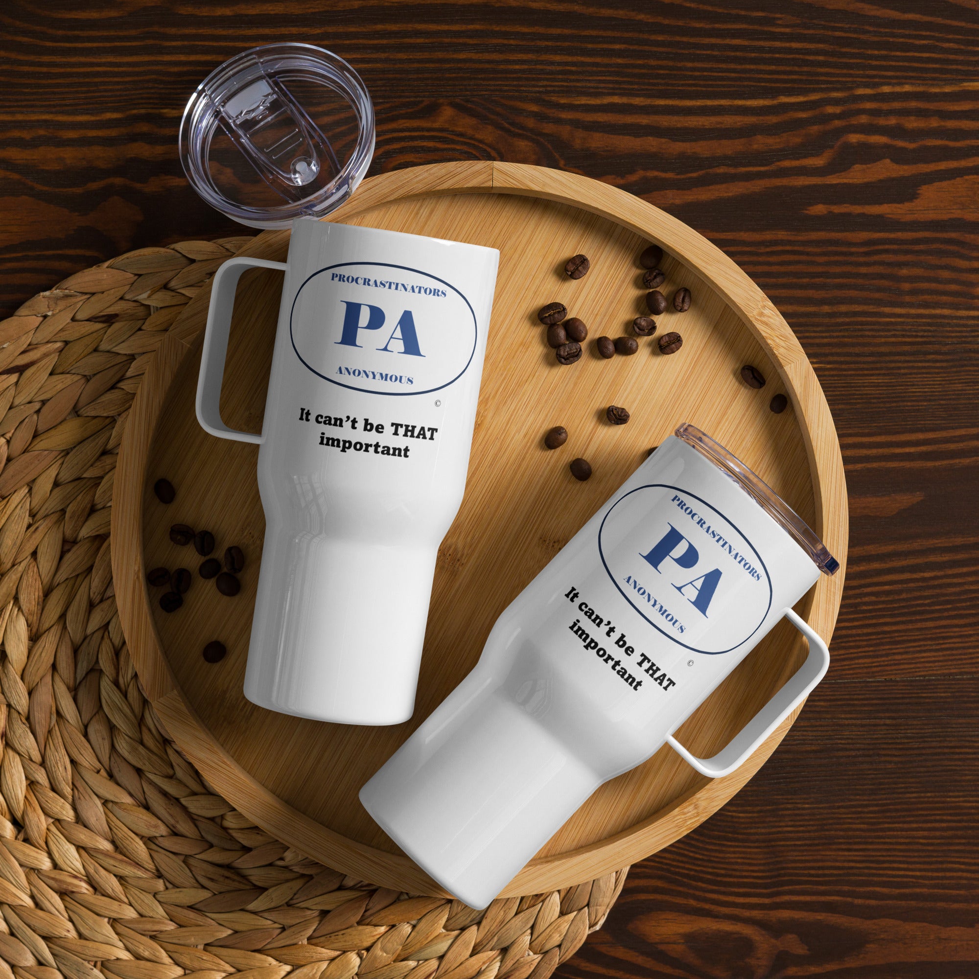 Can't be important Travel mug with a handle