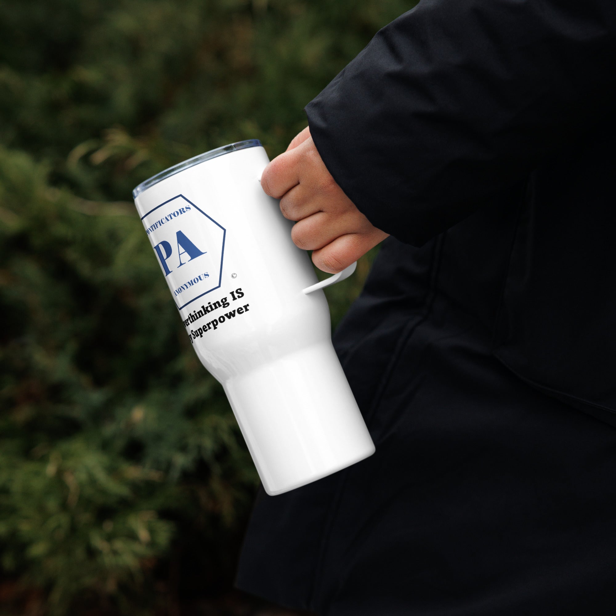 Overthinking Travel mug with a handle