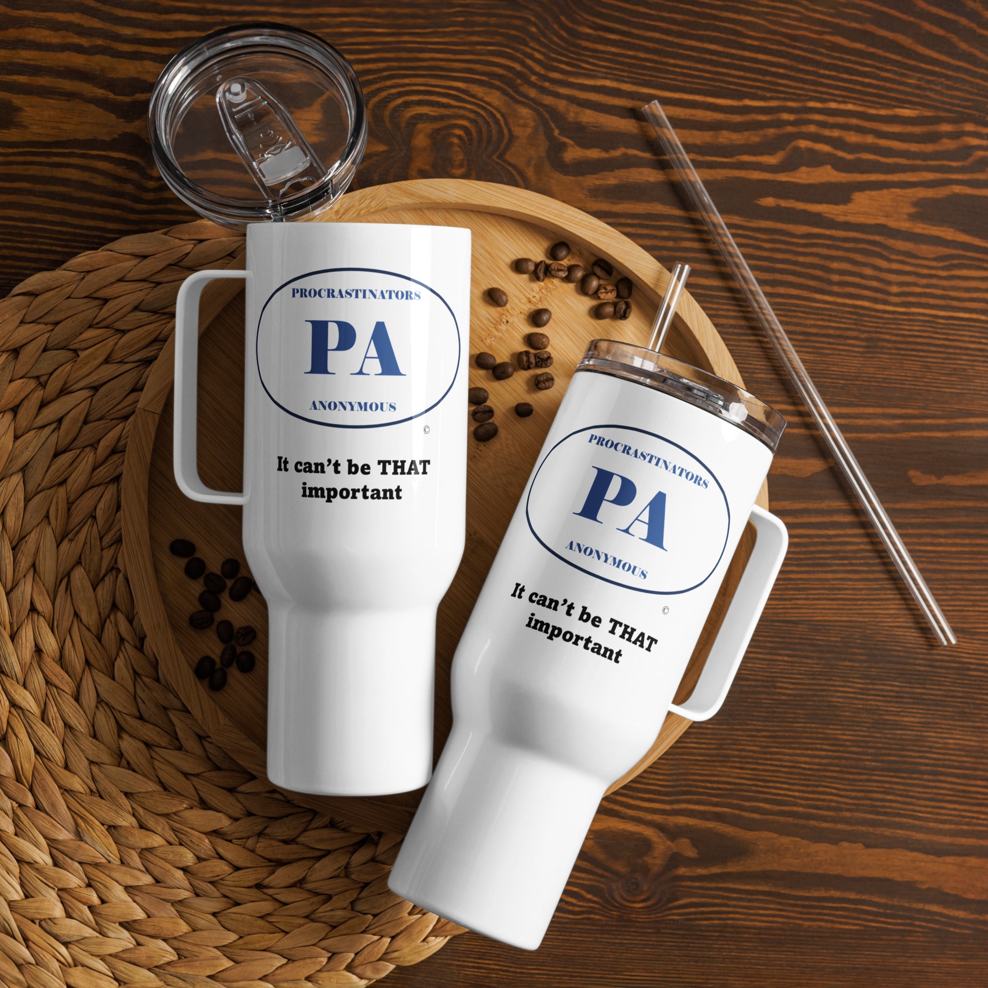Can't be important Travel mug with a handle