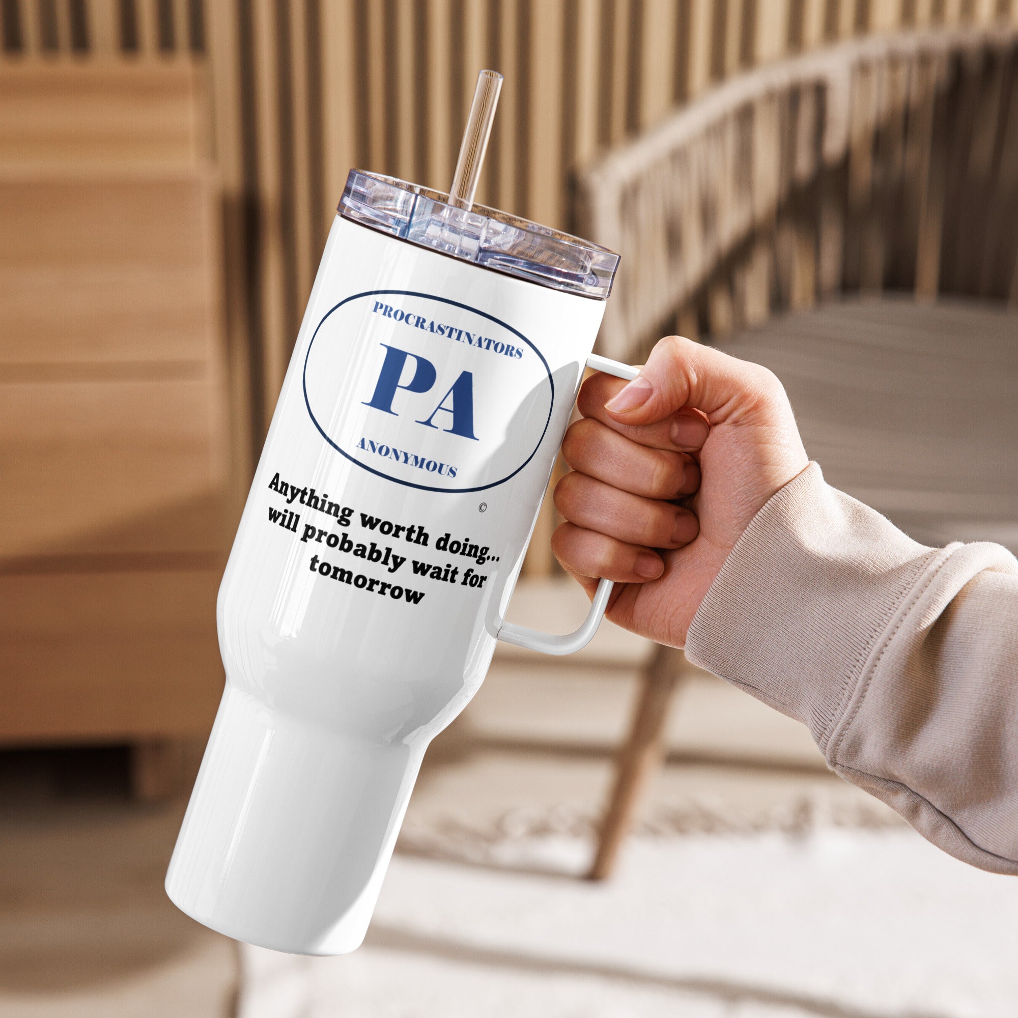 Tomorrow Travel mug with a handle